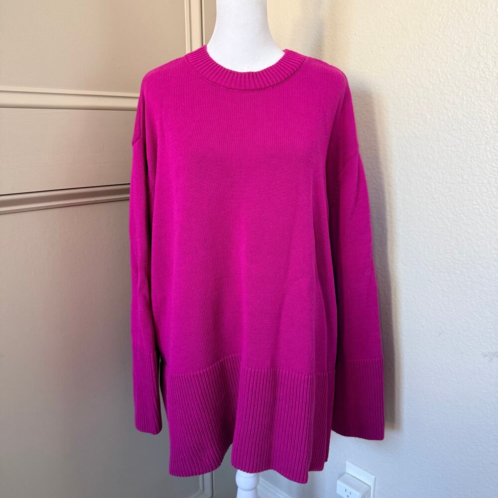 GAP Fuchsia Cotton Crew Neck Sweater Split Hem Women’s XXL